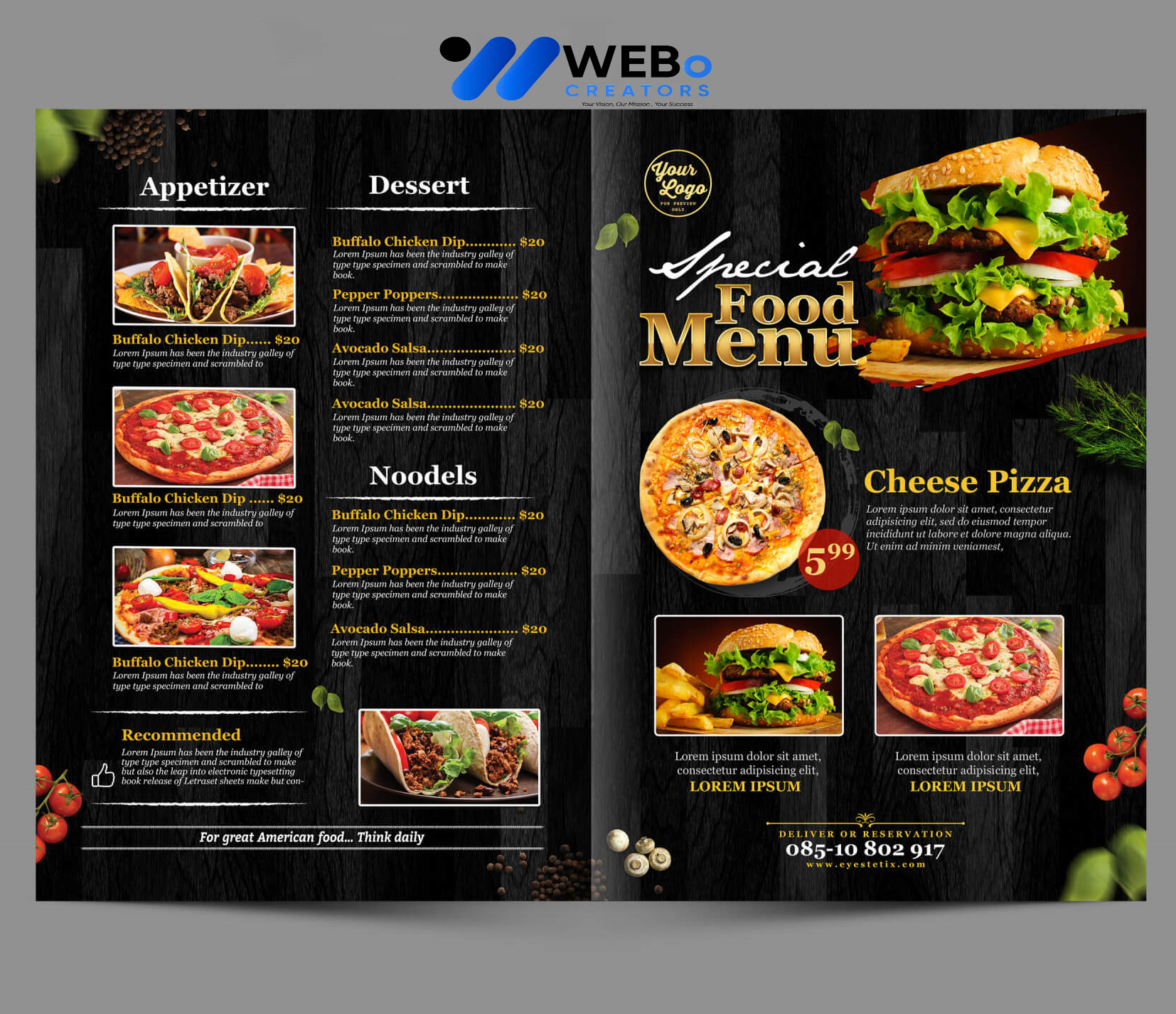 Modern restaurant menu design Kuwait 2026 café menu layout food branding design services